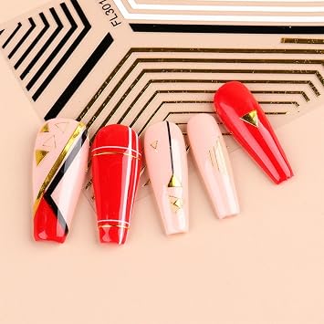 French Metallic Line Nail Art Stickers Decals Self-Adhesive Rose Gold Metal Curve Stripe Design Self-Adhesive Manicure Tips Nail Decoration for Women Girls Manicure DIY Nail Salon (One Size,Color8)
