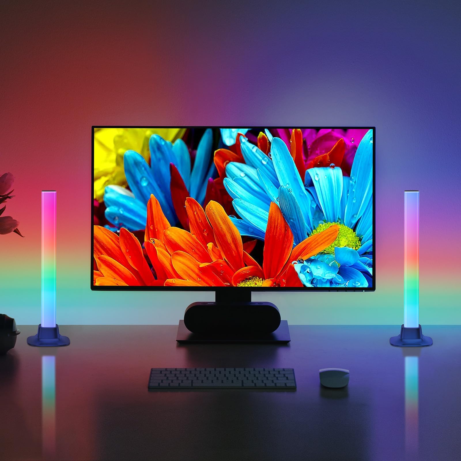 Smart LED Gaming Lights Bar, 2PCS Mood Light Ambient Lighting Sync with Music, RGB Lamp Multiple Modes Gaming Lights Setup Accessories with APP for PC TV Room Bedroom Decor