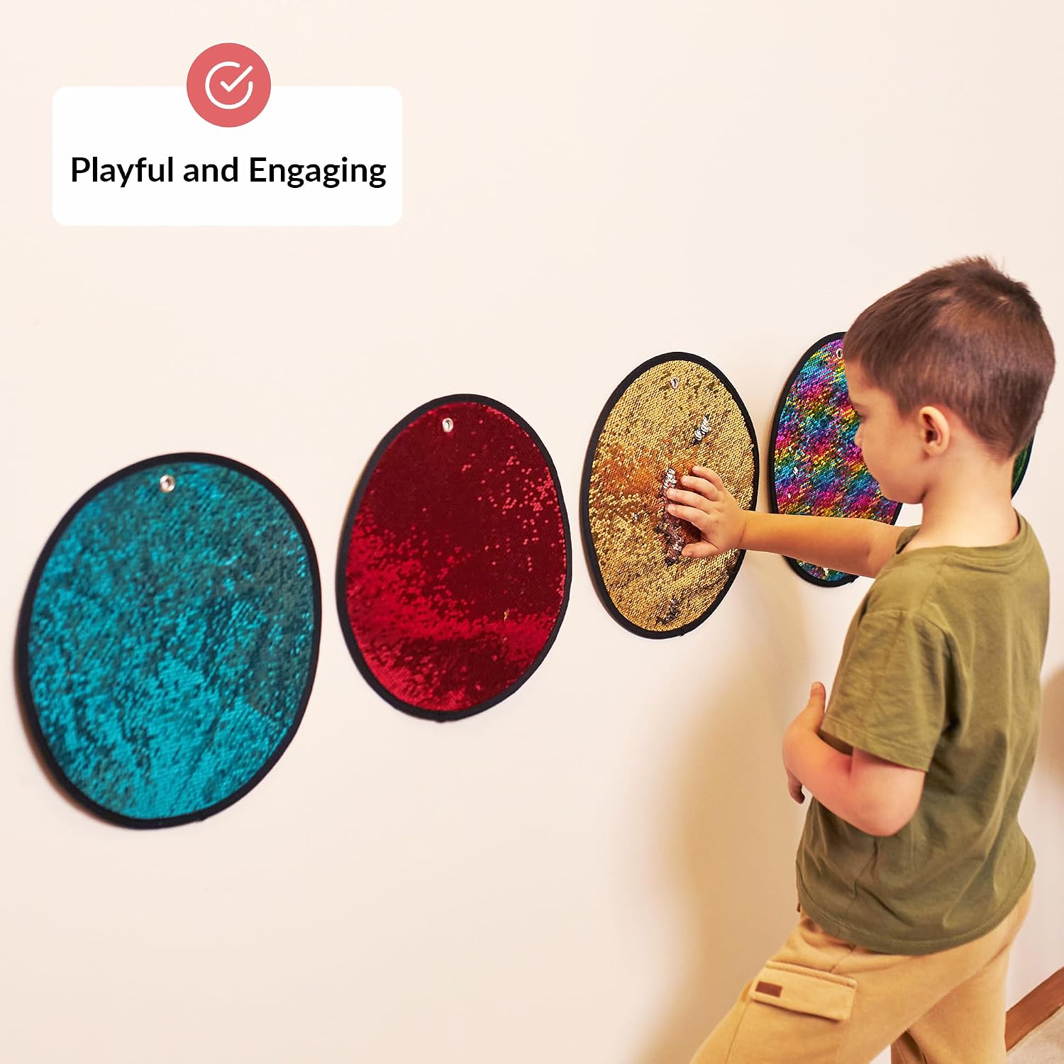 ODOXIA 5-Pack Sequin Fabric Mats | Sensory Wall | Reversible Tiles for Kids | Flip Toy