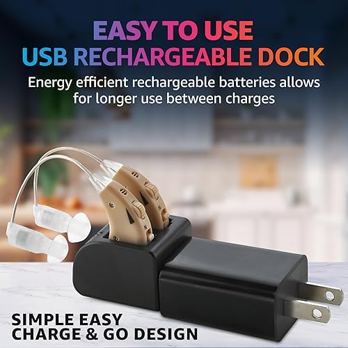 Miniatura 7 de Juego de amplificadores auditivos con nueva tecnología digital, diseño casi invisible y base USB recargable, amplificador de sonido de par personal