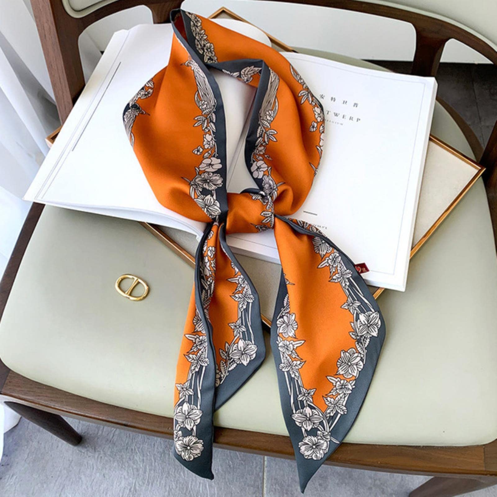 MBU Long Silk Scarf Bag Tie Lady Neck Skinny Scarves Hairband Foulard Horse Print Brand Lady Neckerchief Ribbon 2021 Spring New