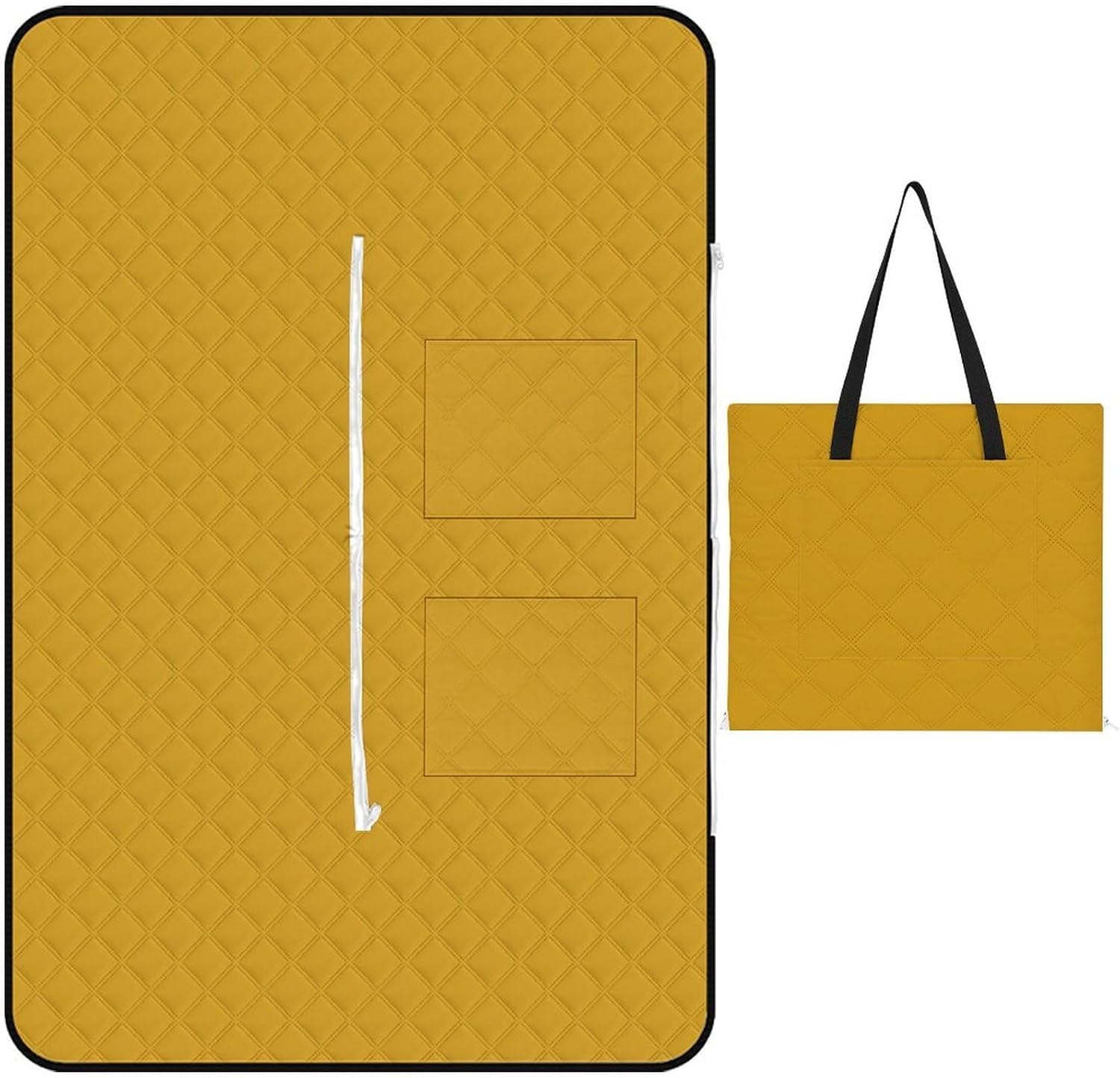Natural Yellow Picnic Blanket 150x100cm, Foldable 2-in-1 Picnic Mat and Tote Bag Portable Waterproof Beach Mat Sandproof Outdoor Blanket for Park, Hiking, Beach, Camping, Travel