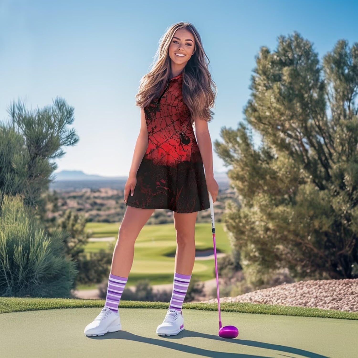 Tennis Dress for Women Sleeveless Golf Dresses with Shorts and Pockets Zip Up Stand Collar Plus Size Fits Summer