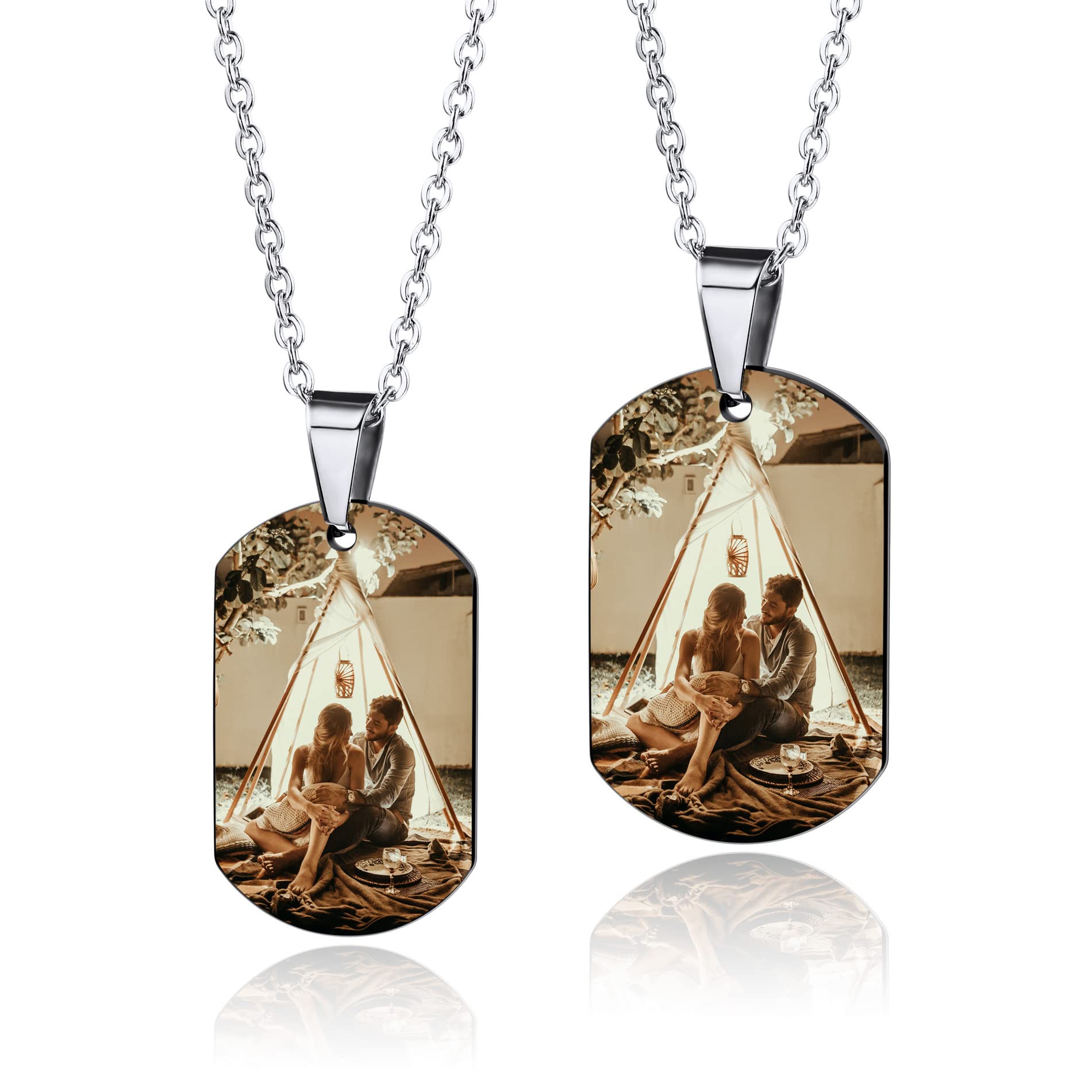 OTXIXTOJuego de Collar con Etiqueta de Perro Personalizado Grabado Foto/Nombre/Fecha/Personalizado con Colgante de Imagen Collar para Hombres Mujeres Parejas Memorial Acero Inoxidable Joyería de Amor