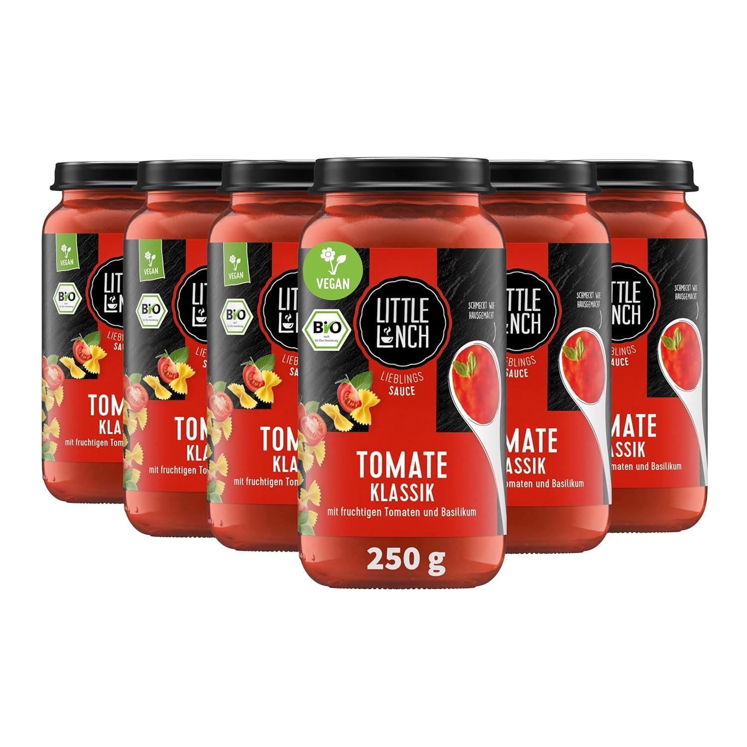 Little Lunch Bio Tomatensauce Klassik | Sauce für Pasta | 100 Prozent Bio-Qualität | Vegan | Ohne zugesetzten Zucker | Laktosefrei | Keine künstlichen Zusätze | Ohne Geschmacksverstärker | 6 x 250g