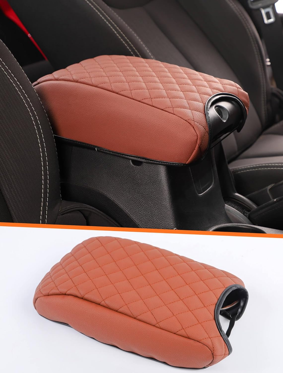 Savadicar Center Console Cover Compatible with 2011-2018 Jeep Wrangler JK JKU, Faux Leather Armrest Protector Pad for Enhanced Protection and Comfort, Interior Accessories, Brown