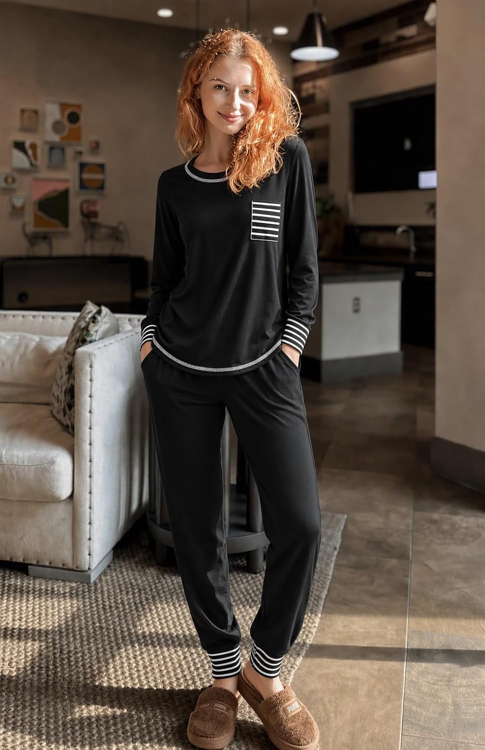 Ekouaer Pajamas Women's Long Sleeve Pj Set Soft 2 Piece Lounge Sets image 4