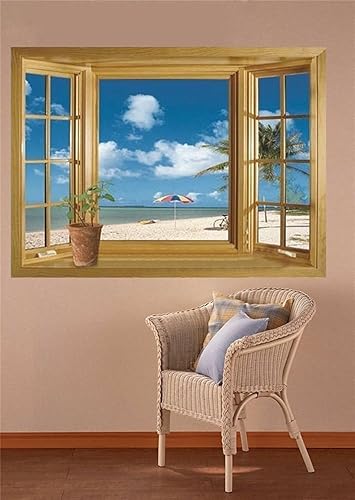 Miniatura 4 de Pegatinas de pared removibles 3D con diseño de ventana de playa, decoración para el hogar, decoración del hogar