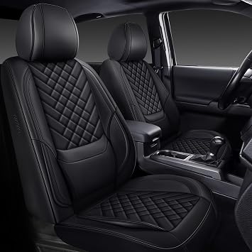 Tacoma Seat Covers Full Set 2016-2023, Leather Pickup Truck Seat Covers with Lumbar Support Custom Fit for Toyota Tacoma Double/Crew Cab SR SR5 TRD Sport TRD Off Road TRD ProBlack