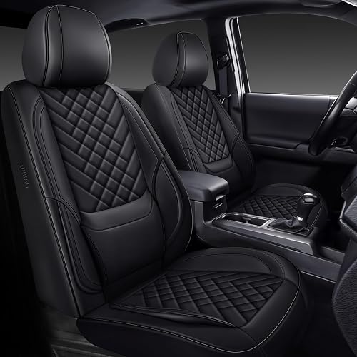 Tacoma Seat Covers Full Set 2016-2023, Leather Pickup Truck Seat Covers with Lumbar Support Custom Fit for Toyota Tacoma Double/Crew Cab SR SR5 TRD Sport TRD Off Road TRD Pro(Black)