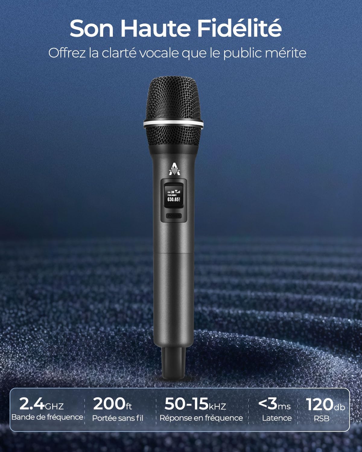Microphone Sans Fil,système de Microphone à 2.4 GHz Karaoké Dynamique Rechargeable,200ft Ext,Récepteur Rechargeable Ultra-Stable,Plug-and-Play,Adapté au Chant,Réunions, Discours, Microphone Karaoké