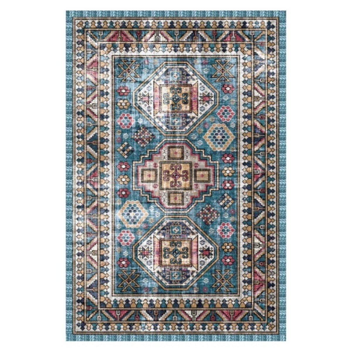Tapis traditionnel bleu au design floral haut de gamme pour salon 80x200cm