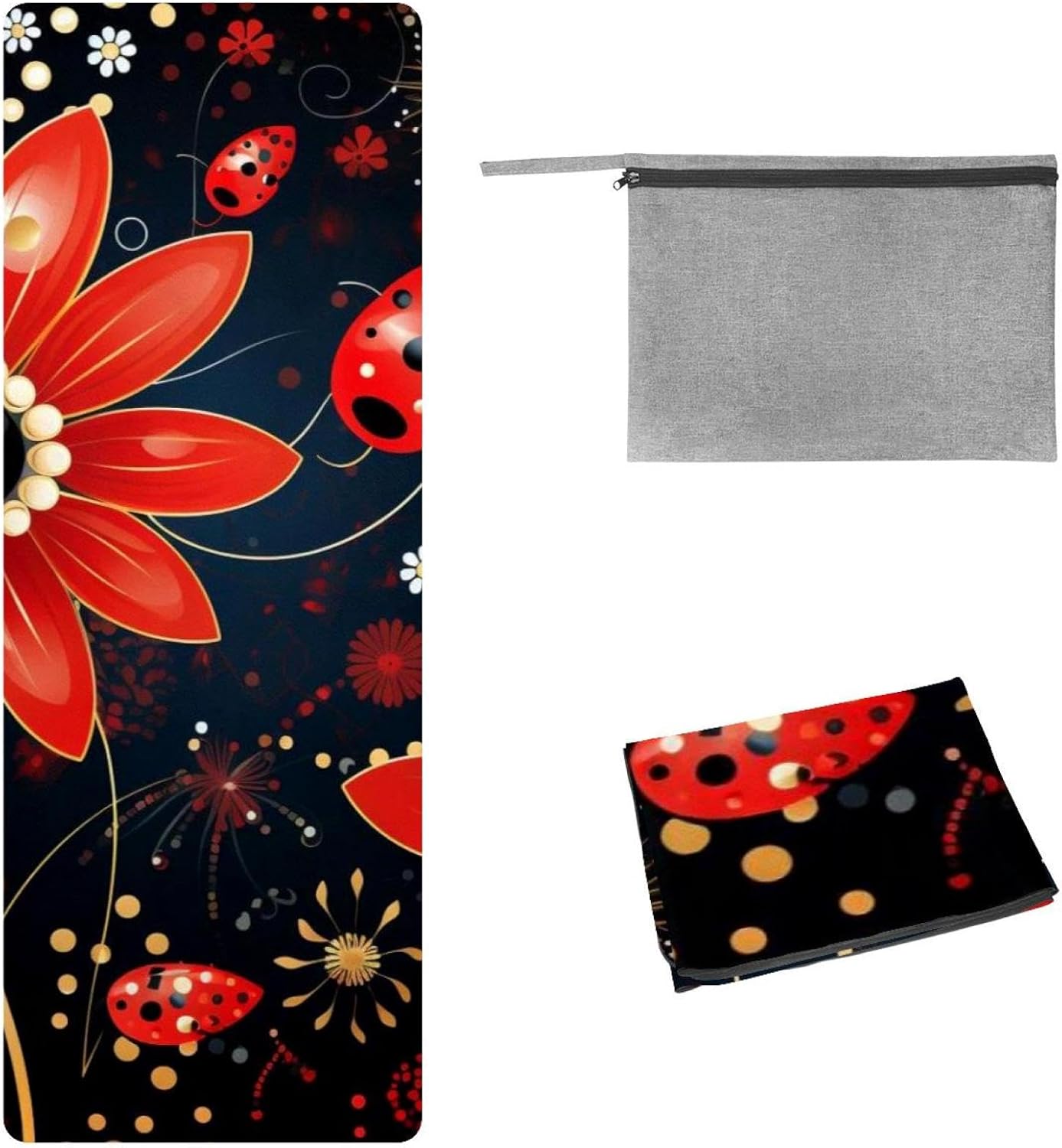 Yoga Towel, Ladybug Pattern Non Slip Sweat Absorbent Hot Yoga Mat Towel for Hot Yoga, Pilates and Fitness - 72.8" x 26.8"