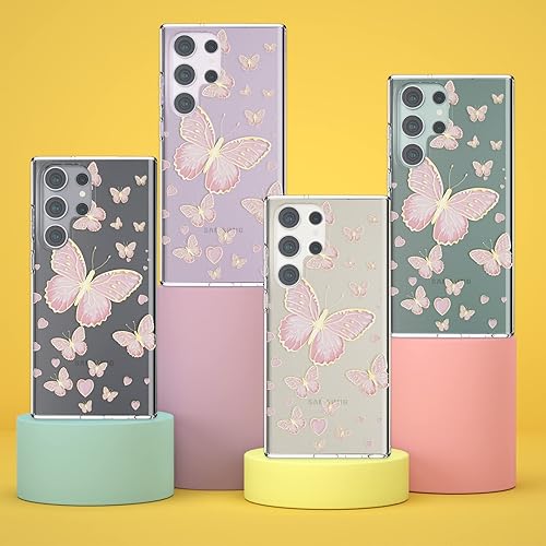 Miniatura 4 de Funda protectora para Samsung Galaxy S23 Ultra para mujeres y niñas, mariposas doradas con purpurina, bonito patrón en forma de corazón, delgada y