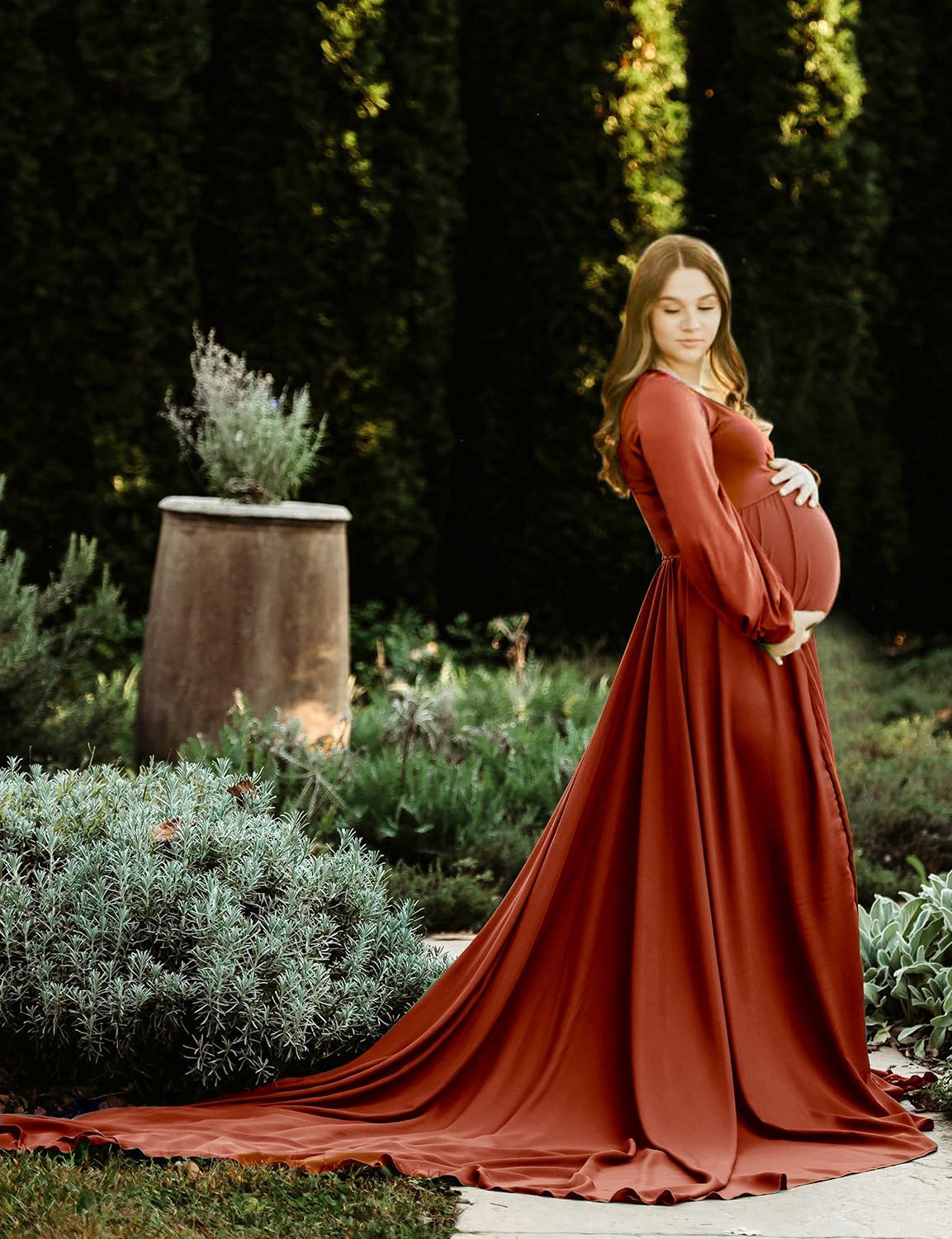 Dedysler Maternity Gown Dress for Photoshoot Long V Neck Photography with Split Soft Breathable Maxi Baby Shower Pregnancy - Image 2