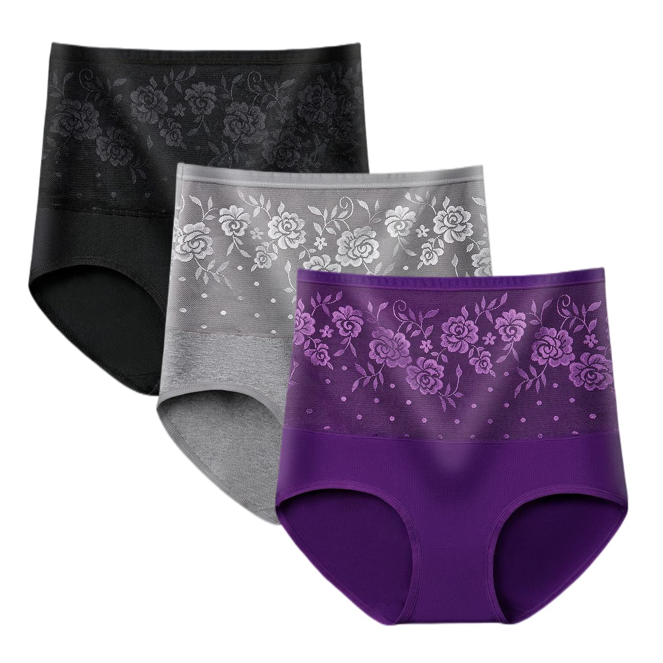 marysgiftCotton High Waist Knickers Women Ladies Lace Soft Briefs 3 Pack