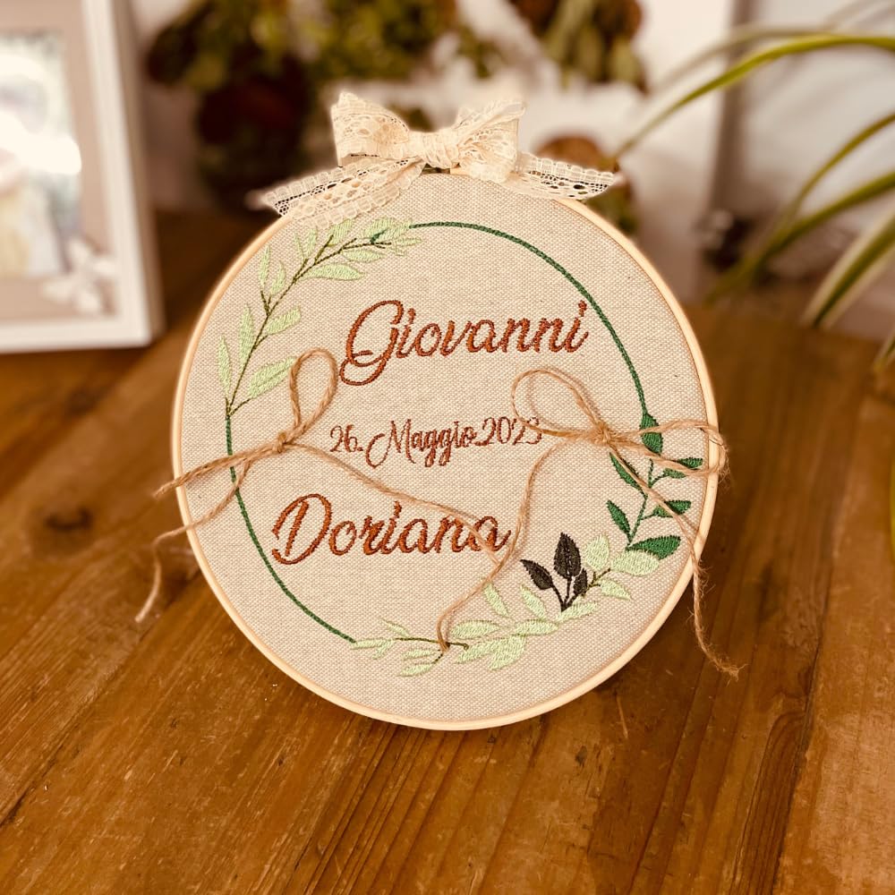 Generico - Porta Fedi in Telaio con ricamo personalizzato - Porta Fedi Nuziali - 18 cm (Ulivo)