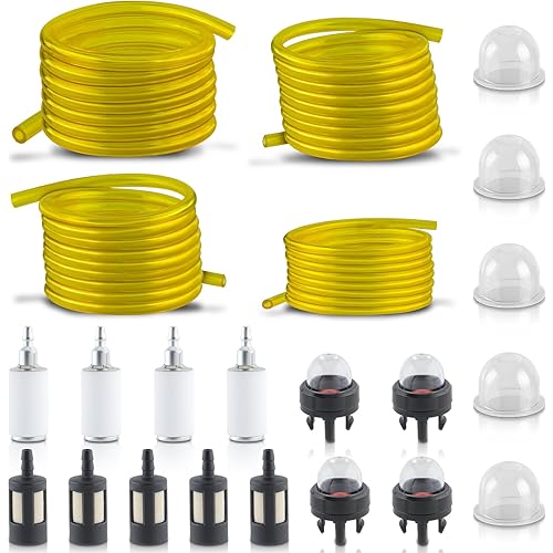 GoaMotors 4 Sizes 16 Feet Fuel Line Hose Fit for Zama for Stihl for Poulan for Craftsman for Husqvarna Trimmer Chainsaw Blower with Snap in Primer Bulb, Primer Bulb, Fuel Filter