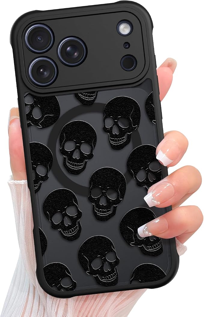 KANGHAR Magnetic Designed for iPhone 17 Pro Max Case, Black Goth Skull