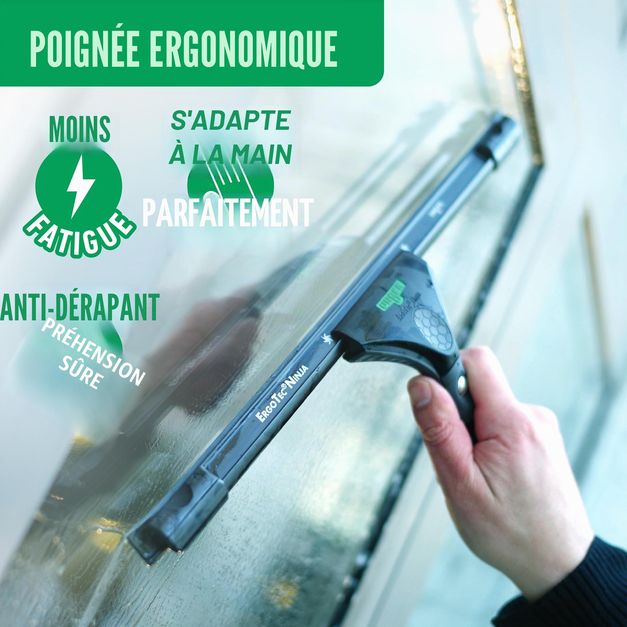 Unger EN350 ErgoTec Ninja Nettoyant pour vitres, complet 40°, 35 cm de taille, caoutchouc souple