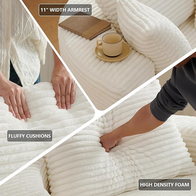 Sillón Lounge Redondo Grande Blanco Corduroy Sin Ensamblaje miniatura 3