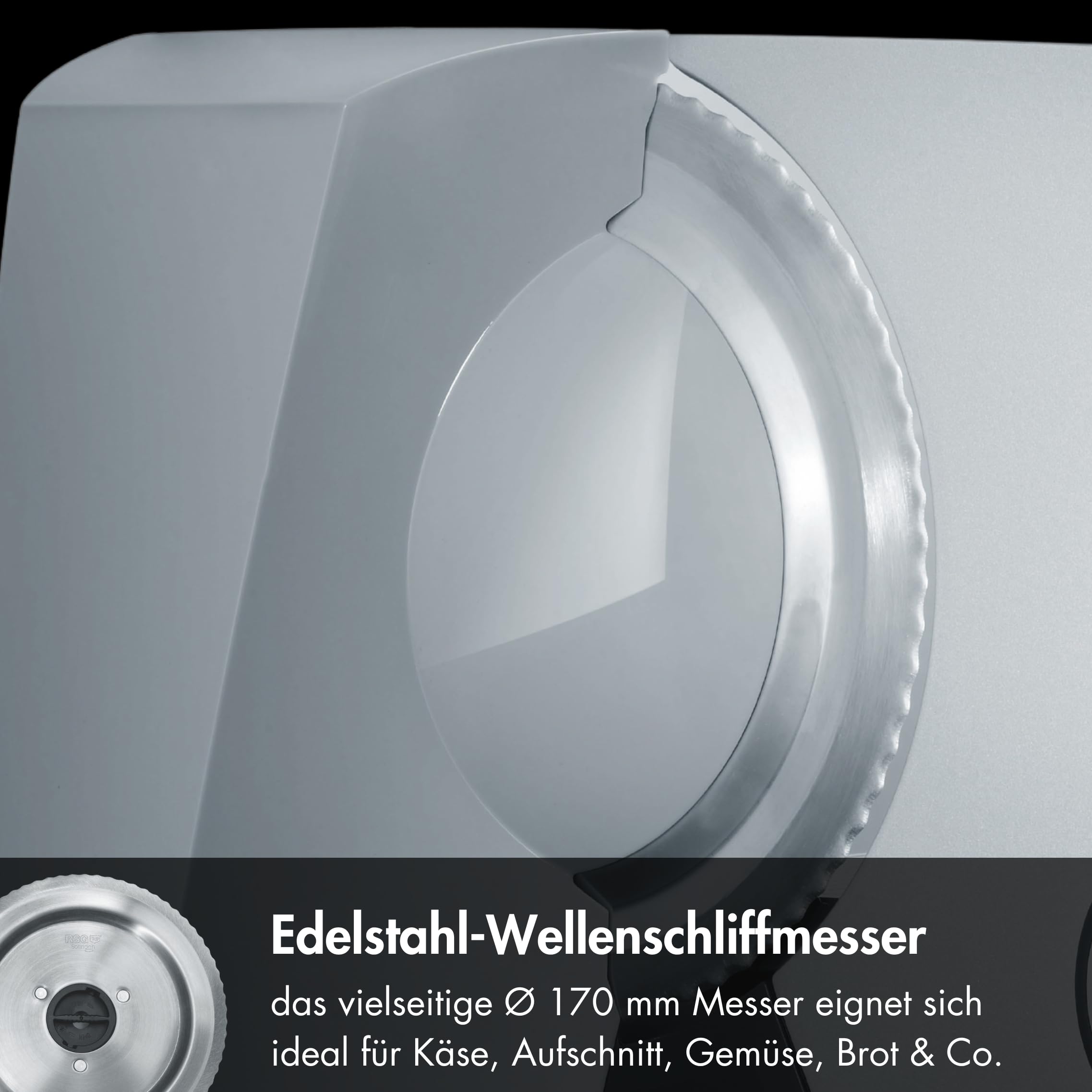 GRAEF G50 Affettatrice elettrica Made in Germany, lama Ø170 mm inox, taglio 0–20 mm, 170W, blocco bimbi, design salvaspazio, grigio