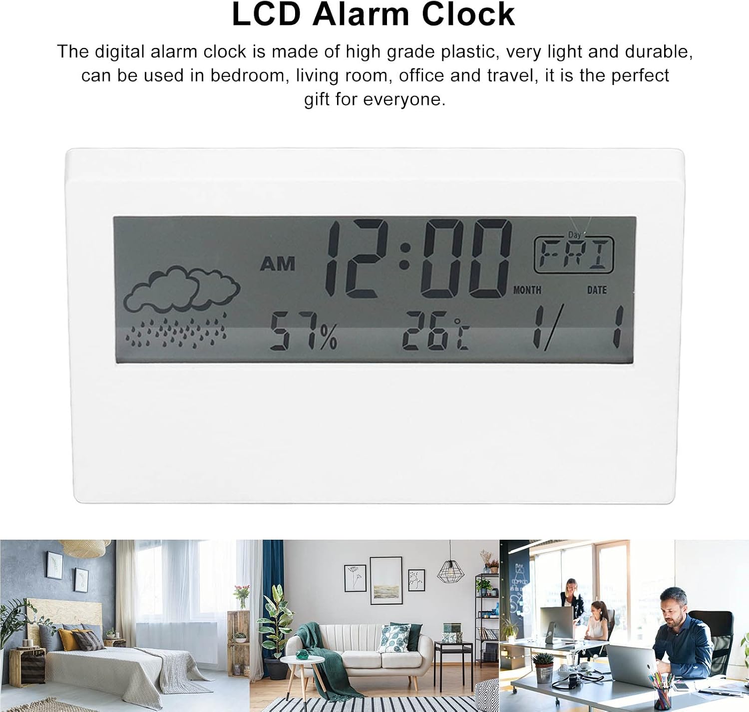 Digital Travel Alarm Clock, Smart Night Light Digital Alarm Clock with Indoor Temperature Battery Operated Digital Alarm Clock for Home Travel (White)