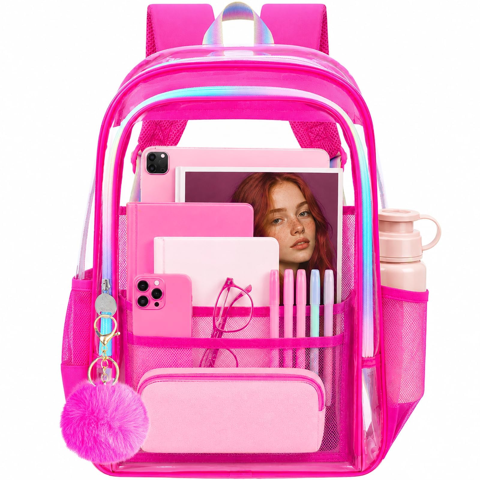 AGSDON Clear Backpack, Heavy Duty Transparent Bookbag, See Through PVC Backpacks for Women Men