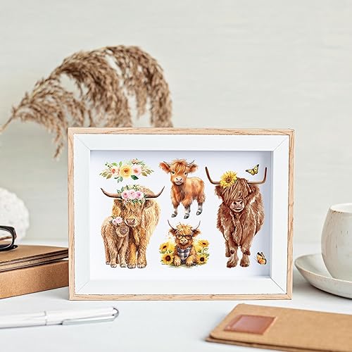 Miniatura 6 de JarThenaAMCS 9 hojas de calcomanías de transferencia con diseño de vaca de las tierras altas, girasol, vaca, lindos animales, florales, muebles,