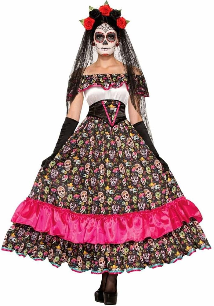 Women's Day Of Dead Spanish Lady Costume, Black/Pink