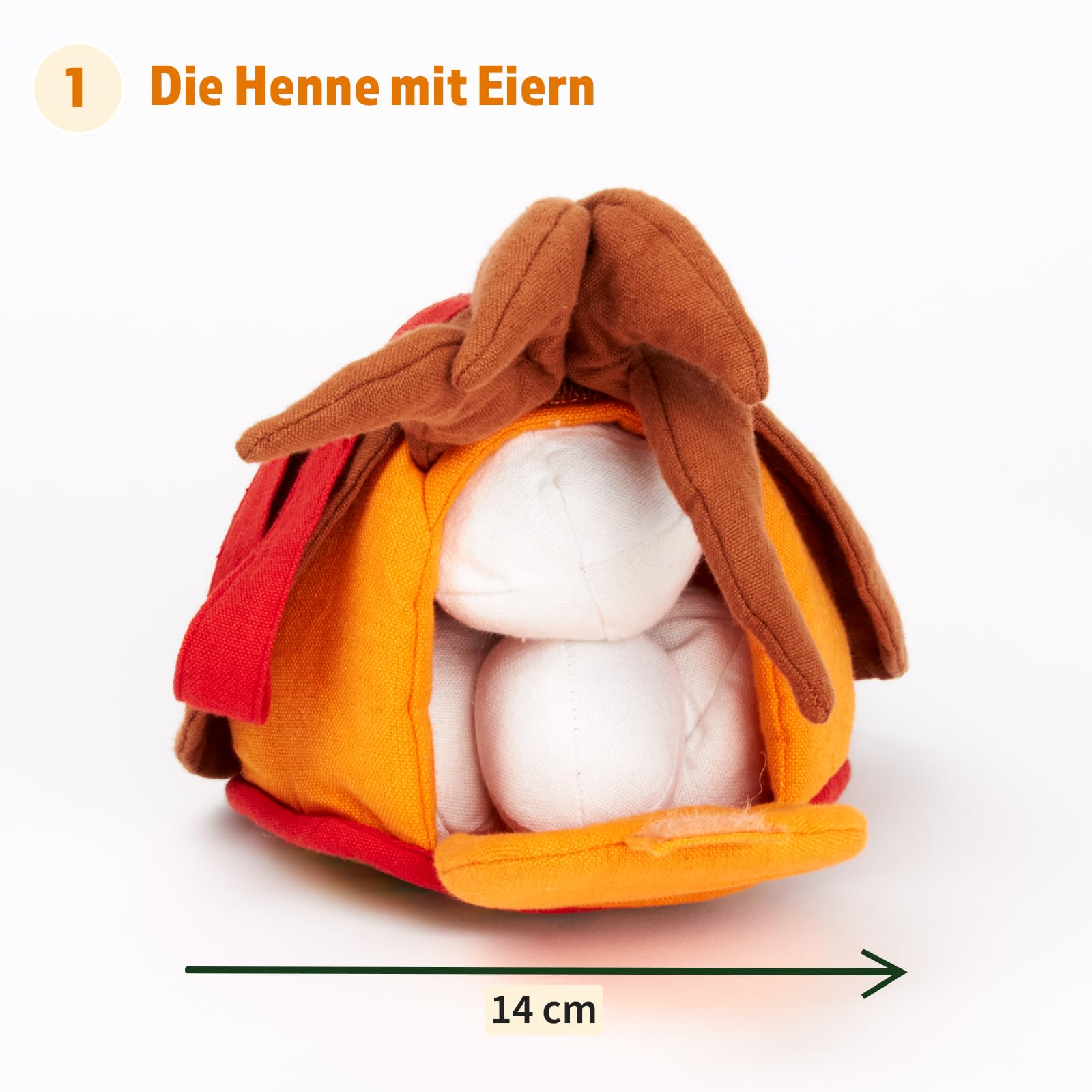 Hagemann Stoffmodell Lebenszyklus Huhn mit Küken – Set, 8-teilig, Außenstoff Fairtrade Bio-Baumwolle | 3 Eier zum Öffnen und Herausnehmen der Küken, Küken & Huhn steckbar | Pädagogisches Lernspielzeug