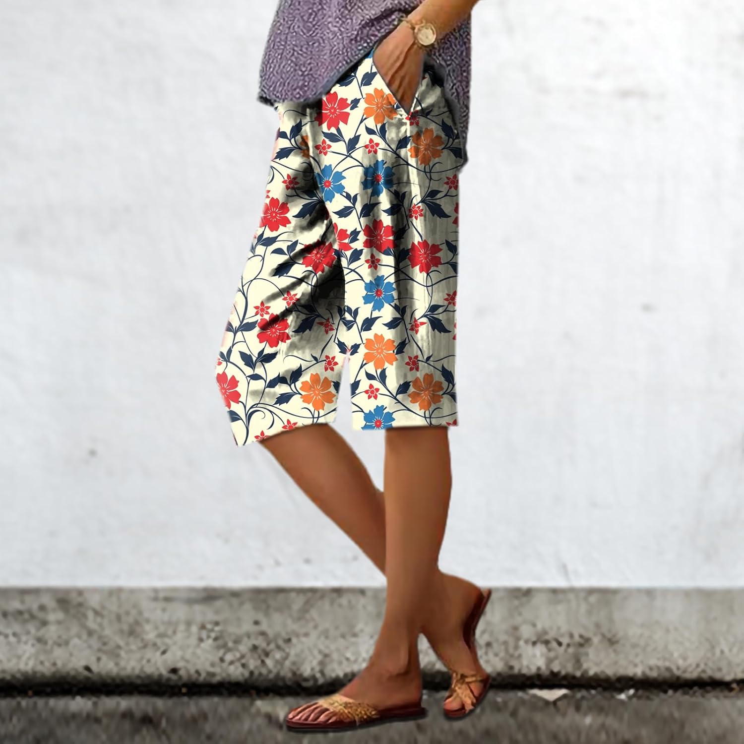 Pants for Women Bohemian Cool Graphic Hippie Y2K Fashionable Oversized Knee Length Bermuda Shorts - Image 2