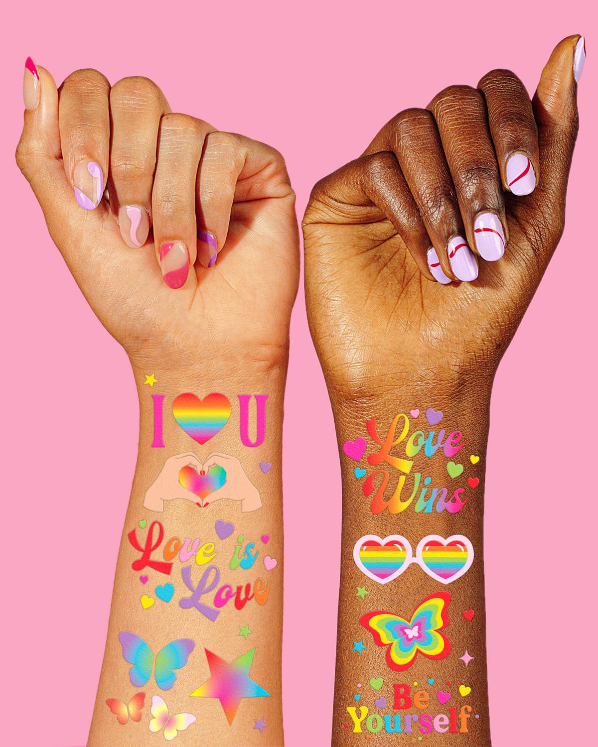 xo, Fetti Pride Rainbow Temporary Tattoos - 54 Temporary Tattoos | Rainbow Party, Love Wins, LGBTQ Pride, Festival, Parade, Be Yourself, Colorful, Butterfly