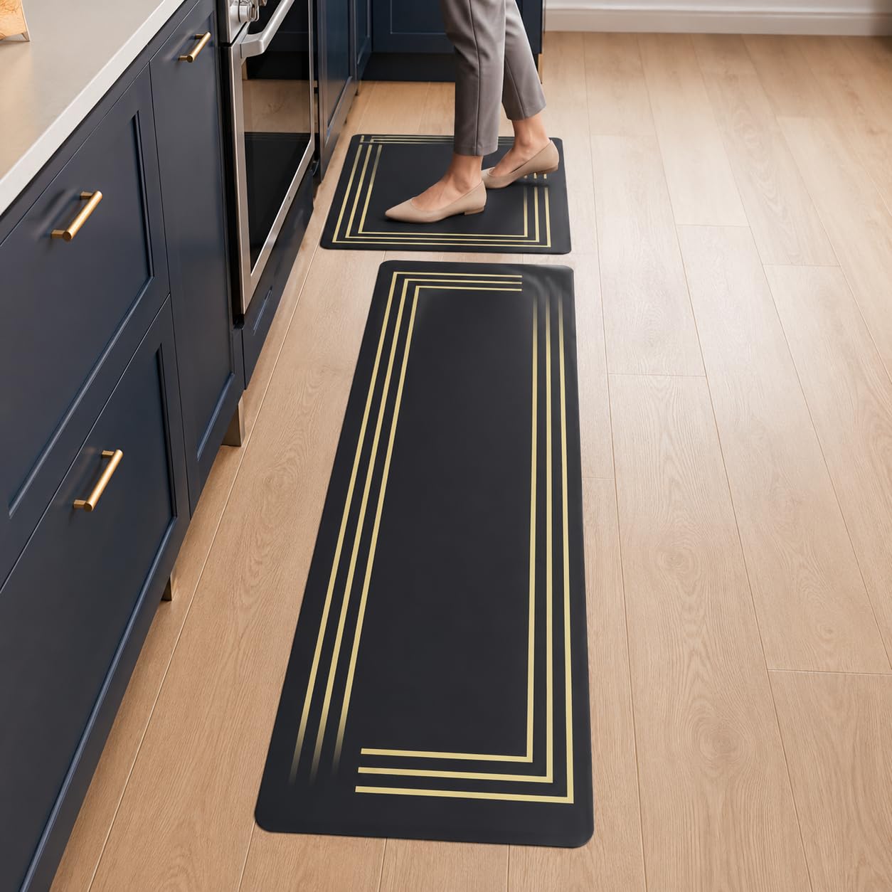 Dark Grey Yellow Kitchen Runner Rug Set - IXILUXE HOMES -2