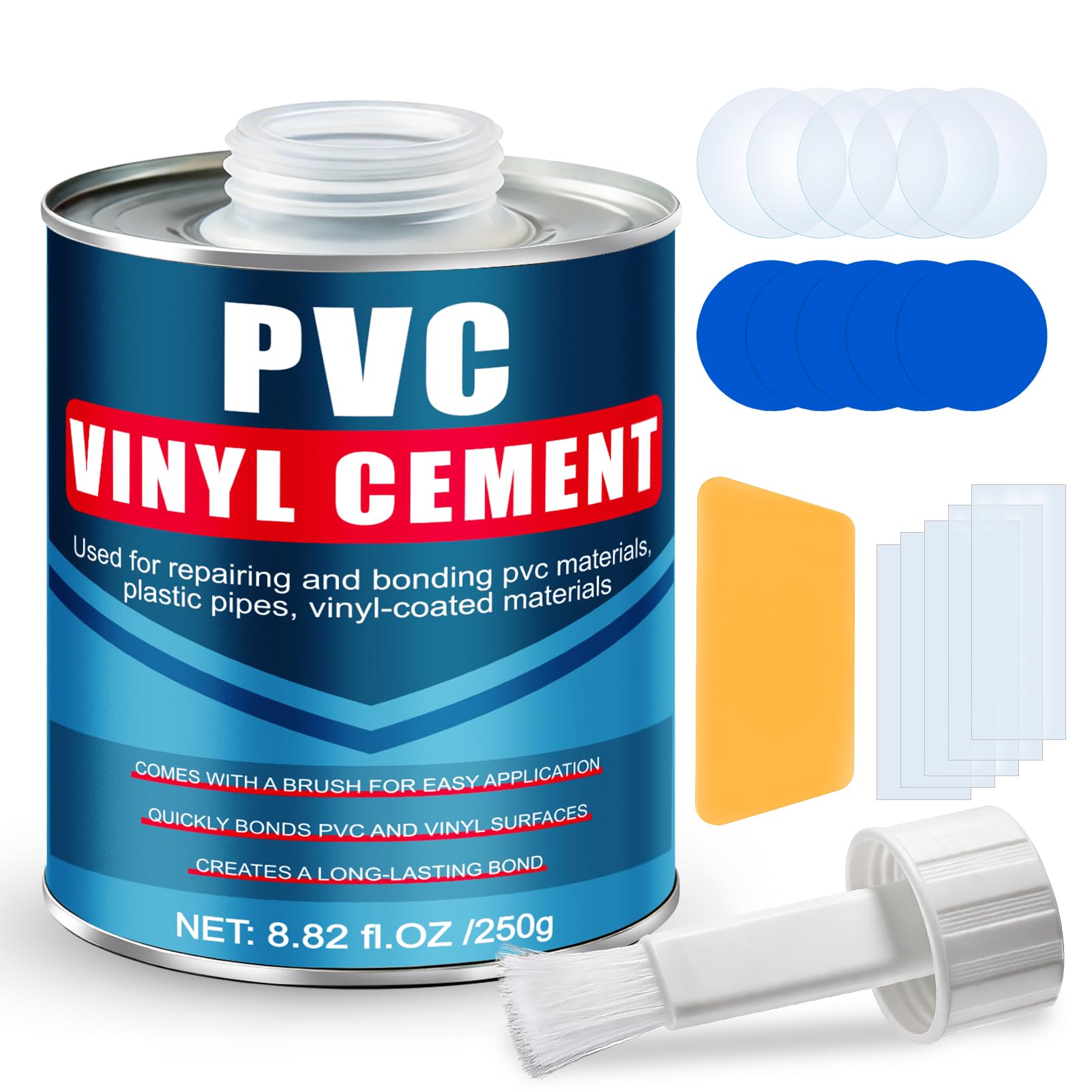 Colla per Plastica, Kit Riparazione Materasso Gonfiabile, Colla per PVC, Impermeabile, Forte Aderenza, per Riparare Materiali in PVC, Tubi di Plastica, Gommone Gonfiabile, Tende, 250 g
