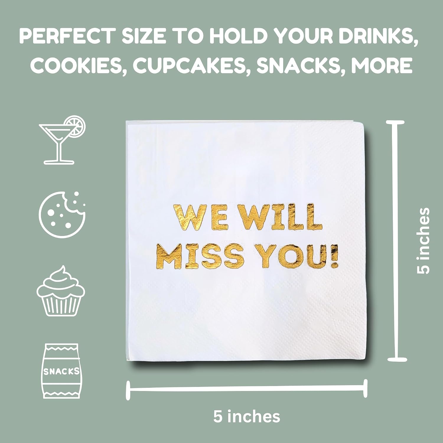 We Will Miss You Cocktail Napkins - 50 Pack White - Farewell, Going Away, Retirement Party Decorations Supplies, Coworkers Leaving Goodbye, Military Army Good Luck, Moving Celebrations