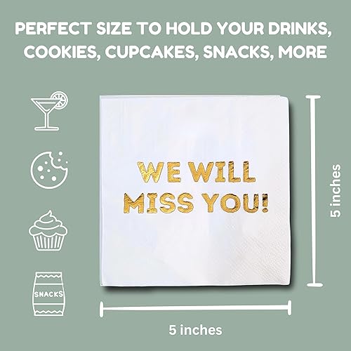 Miniatura 4 de We Will Miss You - Servilletas de cóctel  Paquete de 50  Adiós, despedida, suministros de decoración de fiesta de jubilación, compañeros de trabajo