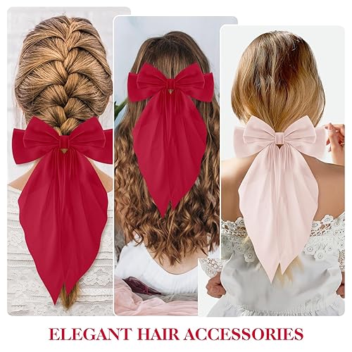 Miniatura 5 de TIESOME Lazo de gasa para el pelo para mujer, 2 piezas de pinzas de lazo para el pelo grandes, pinzas para el cabello francés, pasadores, lazos de