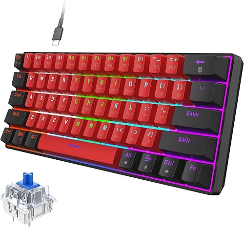 Snpurdiri Teclado mecánico para juegos 60% con cable, retroiluminación LED, 60% teclado para juegos para Windows portátil, PC Mac (interruptores