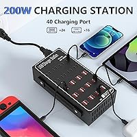Vista 2 de Estación de Carga USB Múltiple, RUANSZZ 40 Puertos 200 Vatios (40A) Bloque Cargador USB-C con Interruptor de Alimentación, Estación de Carga