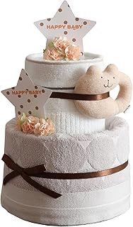 今治 2段 オーガニック おむつケーキ 出産祝い 男の子 女の子 名入れ刺繍 ギフト メモリーループ パンパースはじめての肌へのいちばん(テープタイプＳサイズ)