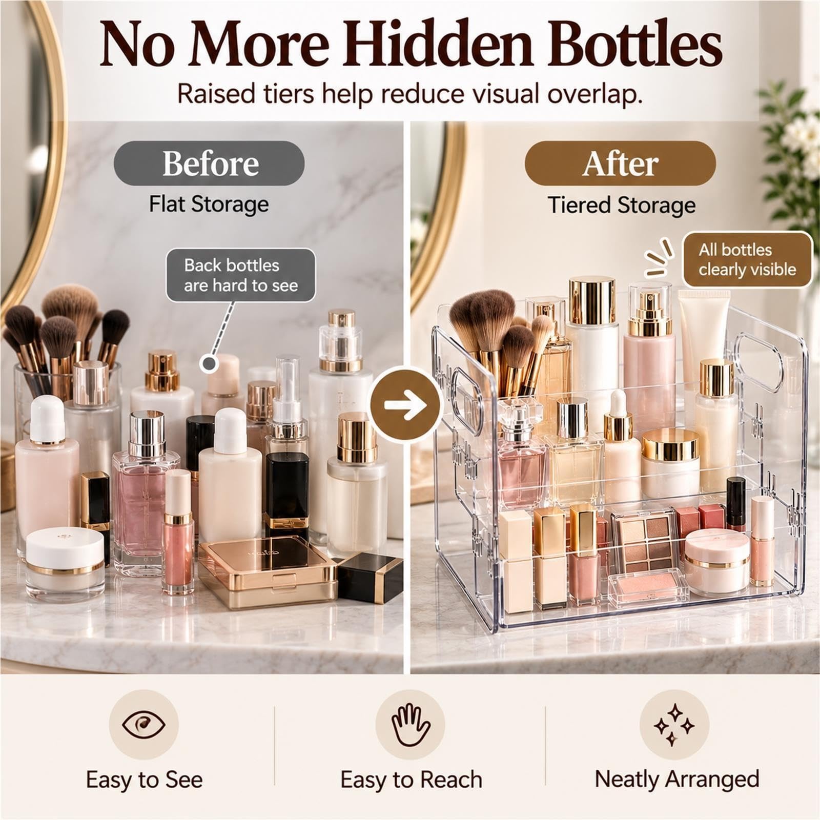 Organizer Trucco Trasparente a 3 Livelli per Cosmetici e Skincare