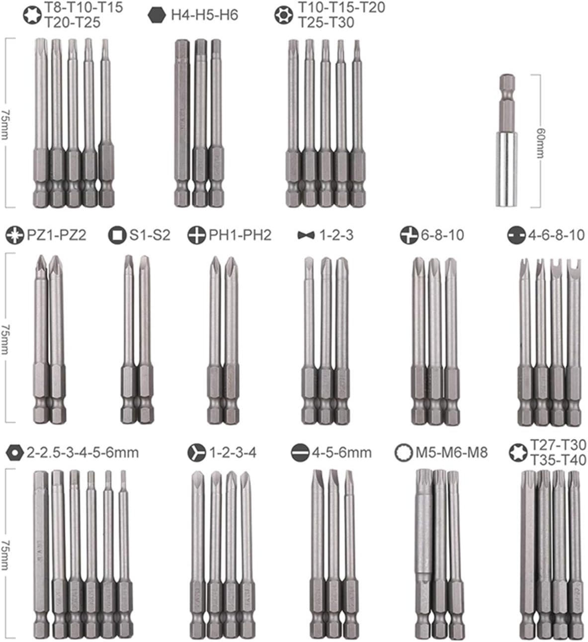50Pcs Screwdriver Bit Set, 3” Chrome Vanadium Steel Tamper-Proof Bits and Magnetizer Set, Magnetic Screwdriver Bit Set with Case, Hex, Star Bits, Square, Spanner Bits for Assembling Furniture