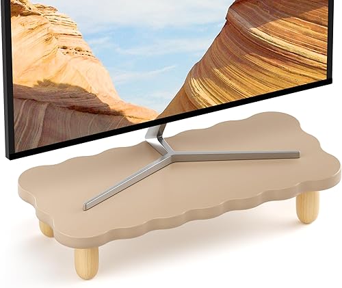 Soporte elevador para monitor, soporte de madera resistente en forma de galleta, soporte para monitor, organizador de escritorio multiusos para