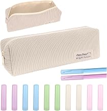 Bright Future Corduroy Pencil Case, Yellow, 22 x 12 x 1.8 cm, with 6 Coloured Pens, beige, Ribbed
