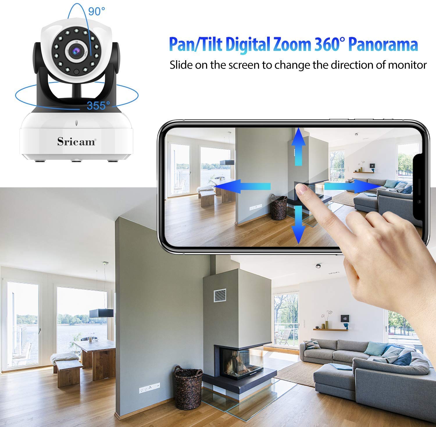 Sricam SP017-S RICONDIZIONATA A+ Telecamera WiFi Interno di Sorveglianza 3 Mwgapixel Wireless IP Camera, Obiettivi Ruotabile, Audio Bidirezionale, Modalità Notturna a Infrarossi