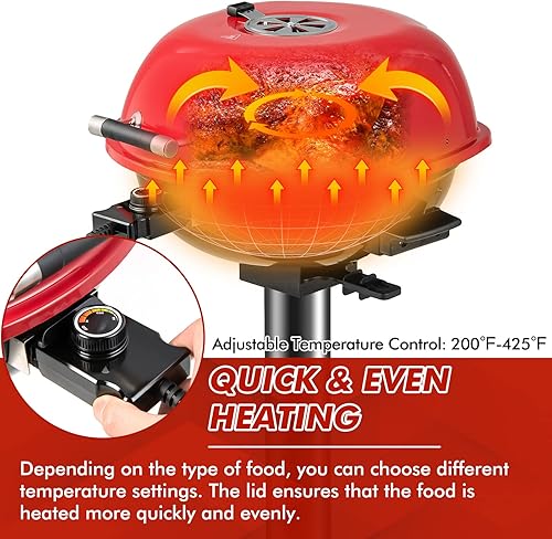 Miniatura 4 de ORALNER Parrilla eléctrica para barbacoa con soporte, rejilla de calentamiento y bandeja de goteo, parrilla eléctrica de 15 porciones para