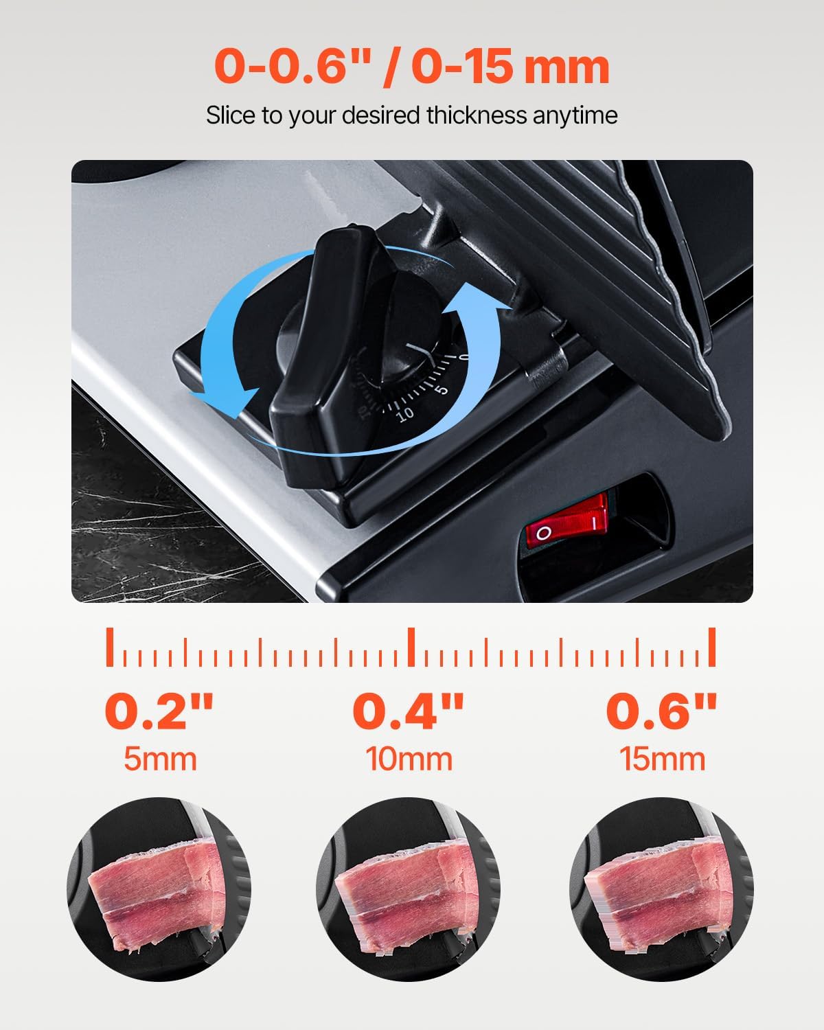 VEVOR Meat Slicer, 7.5 inch Electric Deli Food Slicer, 180W Meat Cutter with two Premium SUS420 Blades, 0-0.6 inch Adjustable Thickness, ETL Certified Food Slicer Machine for Home Use