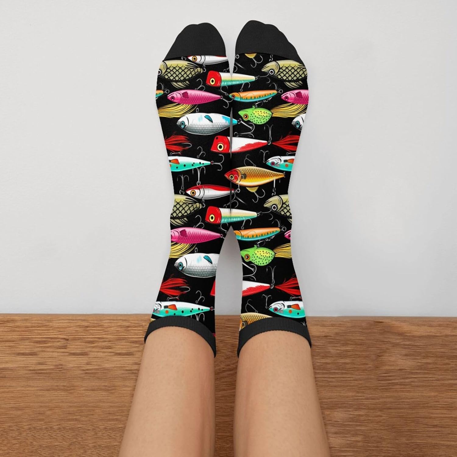Fishing Lures Pattern Socks Funny Crew Dress Socks For Men Women - Image 3