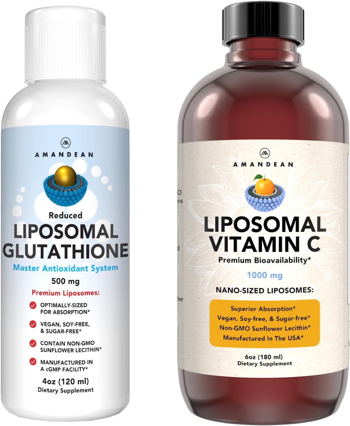 Antioxidant Bundle - Liposomal Vitamin C Quali®-C 1000mg + Liposomal Glutathione Setria® 500mg - Non-GMO Vegan Liquid Formulas for Immune Support, Radiant Skin & Graceful Aging. Soy Free.